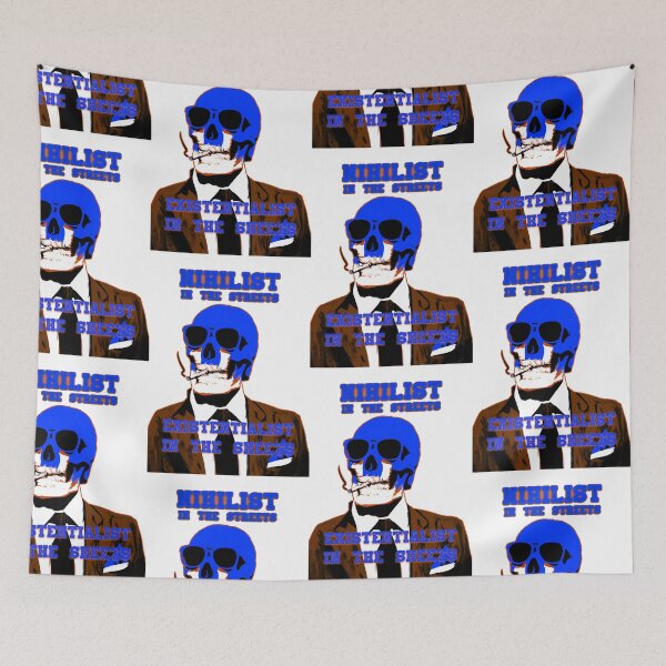 Artikelvorschau, Nihilist In The Streets, Existentialist In The Sheets Pop Art Skull entworfen und verkauft von PVSKI.