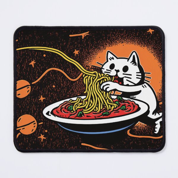 Item preview, Cat eating spaghetti in space designed and sold by NxtGenArt.