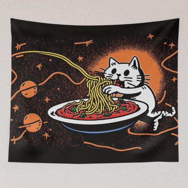 Item preview, Cat eating spaghetti in space designed and sold by NxtGenArt.