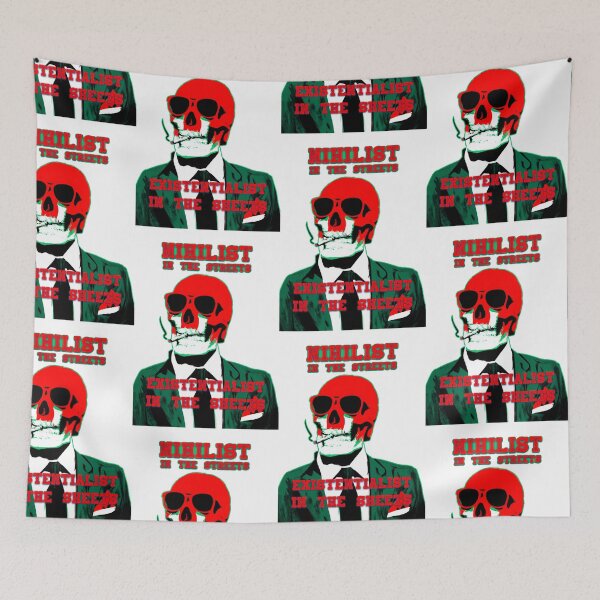 Artikelvorschau, Nihilist In The Streets, Existentialist In The Sheets Pop Art Skull entworfen und verkauft von PVSKI.