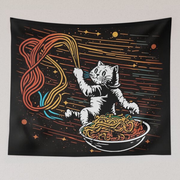 Item preview, Cat eating magic spaghetti in space designed and sold by NxtGenArt.