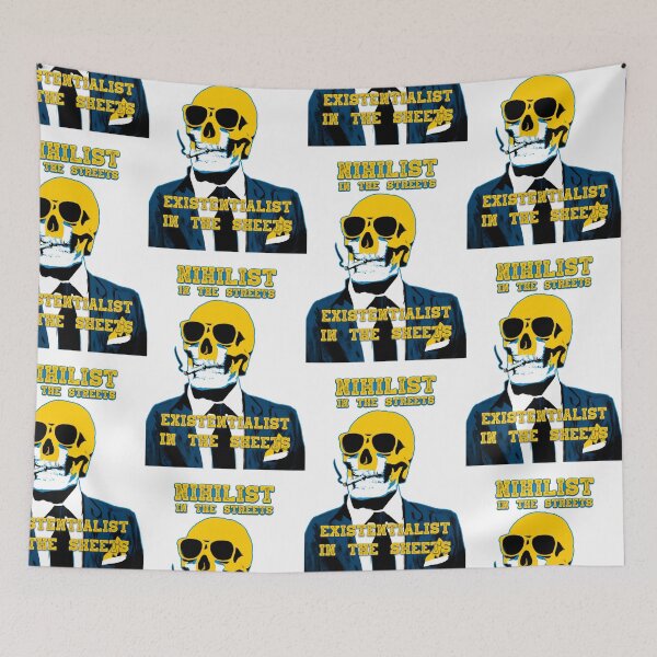 Artikelvorschau, Nihilist In The Streets, Existentialist In The Sheets Pop Art Skull entworfen und verkauft von PVSKI.