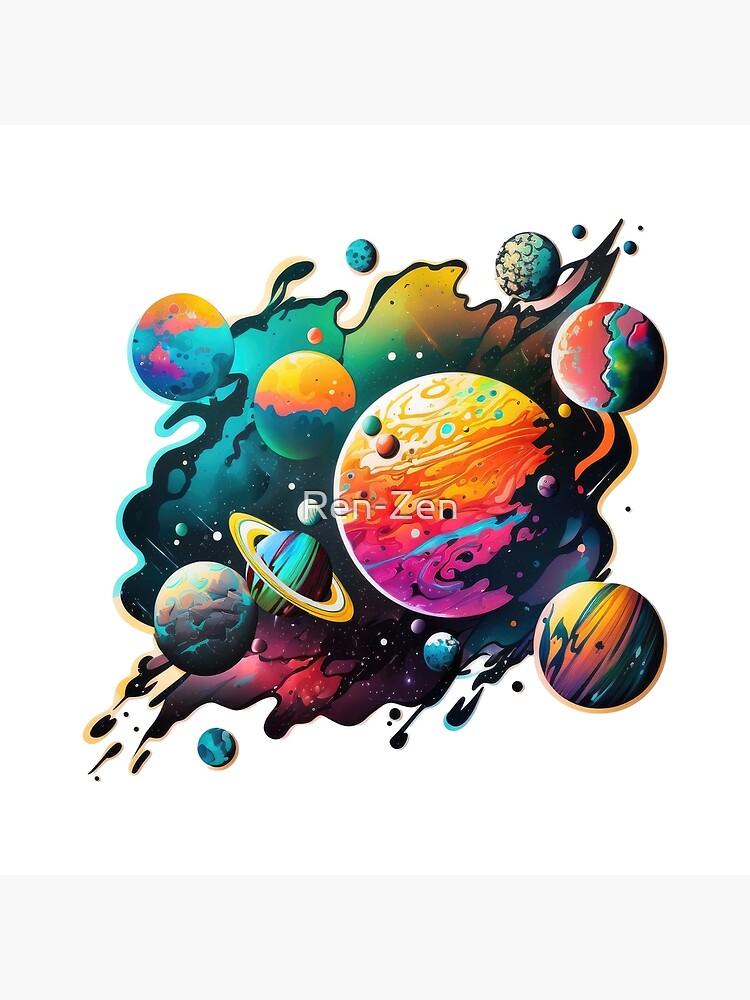 Disover Colorful Planets With Psychedelic Background Premium Matte Vertical Poster