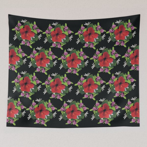 Item preview, Peach Colored Tropical Hibiscus pattern-Love white flower-love purple flower -black colors 6 designed and sold by StudioViArt.