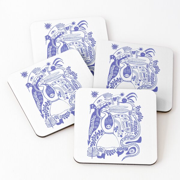 Item preview, Blue and white folk animal print designed and sold by Rachel Oldfield.