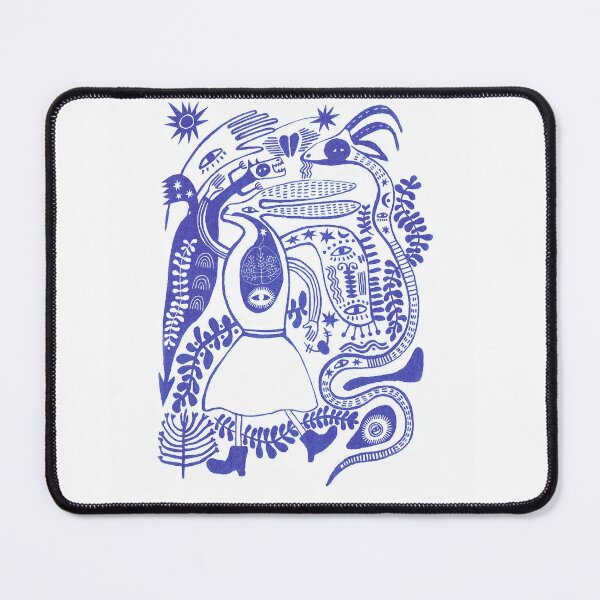 Item preview, Blue and white folk animal print designed and sold by Rachel Oldfield.