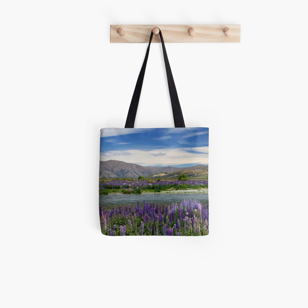 Lupin lined Ahuriri River - NZ Tote Bag