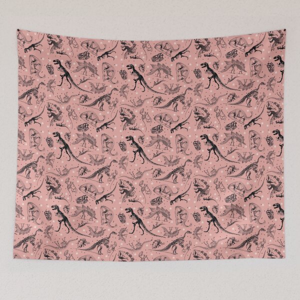 Item preview, Dino Star Toile | Vintage Museum Dinosaur Sketches and Skeletons PEACHY PINK designed and sold by Kristi Duggins.