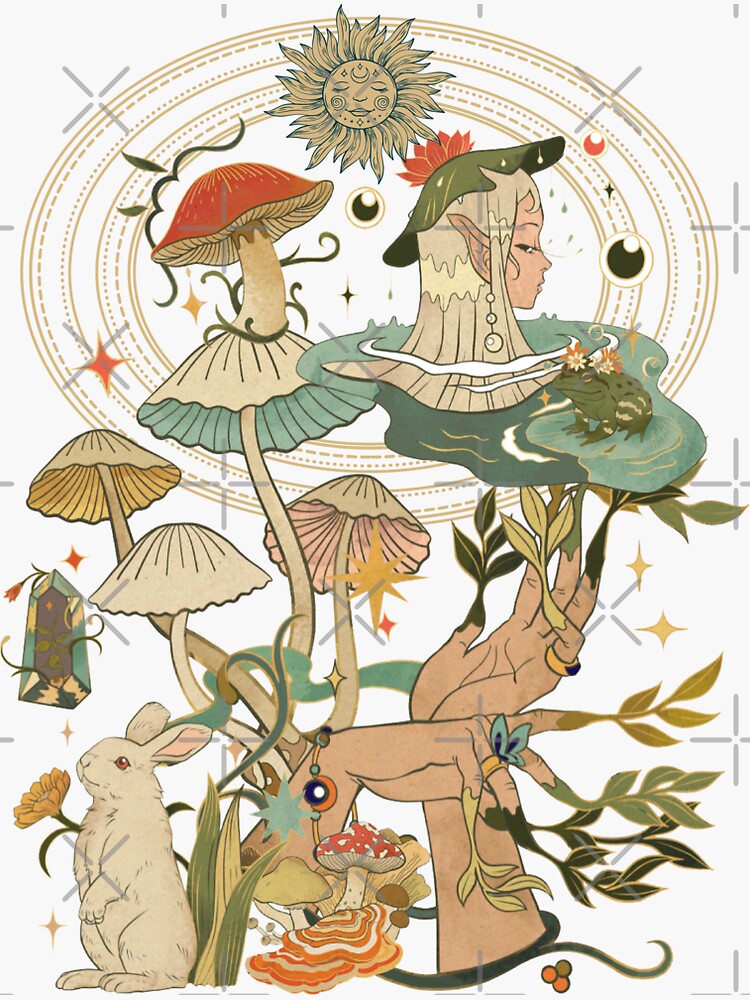 cottage core mushroom and fairy' Sticker