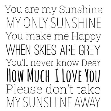 You Are My Sunshine lyrics card