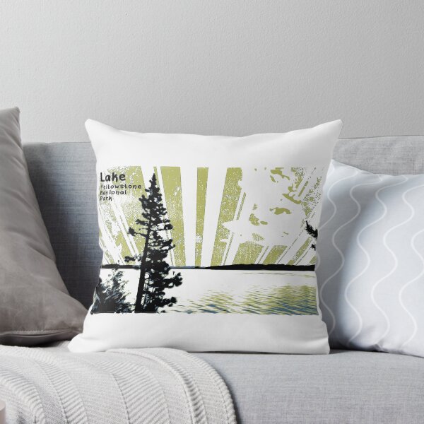 Item preview, Retro Yellowstone Lake oil paint image in yellow and green designed and sold by SmyrnaBuffalo.