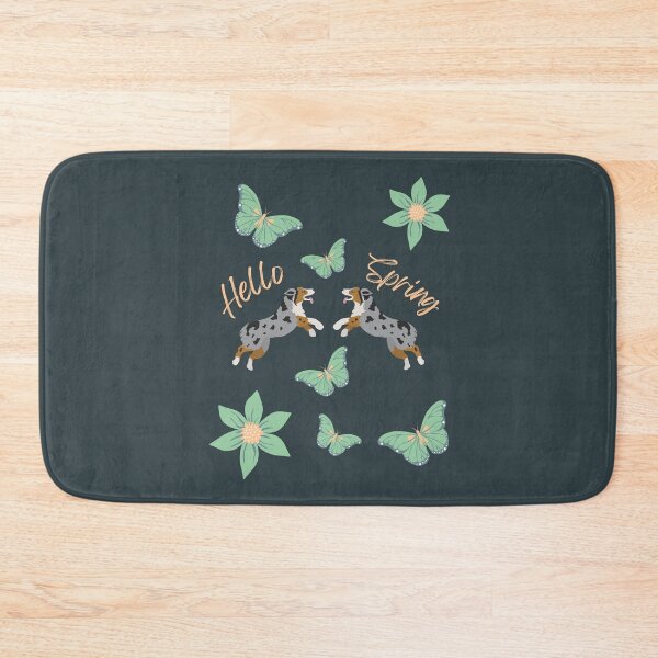 Item preview, Hello Spring with Blue Merle Australian Shepherd Dog, Flowers and Butterflies designed and sold by SeasonalDogs.