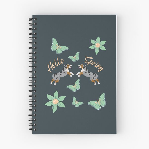 Item preview, Hello Spring with Blue Merle Australian Shepherd Dog, Flowers and Butterflies designed and sold by SeasonalDogs.
