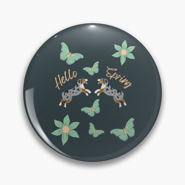 Item preview, Hello Spring with Blue Merle Australian Shepherd Dog, Flowers and Butterflies designed and sold by SeasonalDogs.
