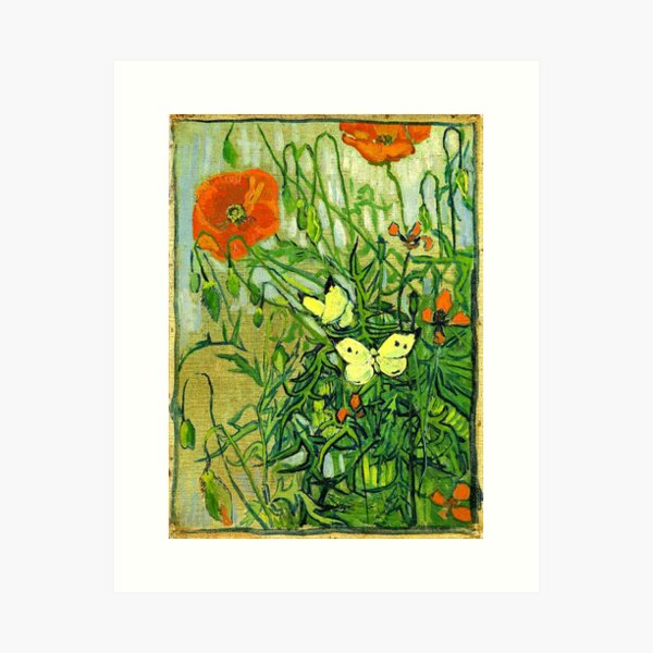 Van Gogh - Butterflies and Poppies, famous painting Art Print