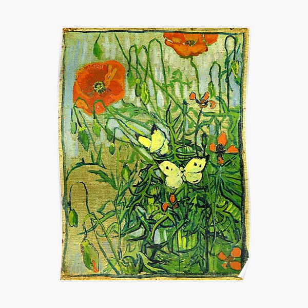 Van Gogh Butterflies And Poppies Famous Painting Poster For Sale   Poster,504x498,f8f8f8 Pad,600x600,f8f8f8.u3 