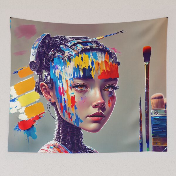 Item preview, 1. Creativity knows no bounds: cyborg girls as artists designed and sold by ArtCreator2023.