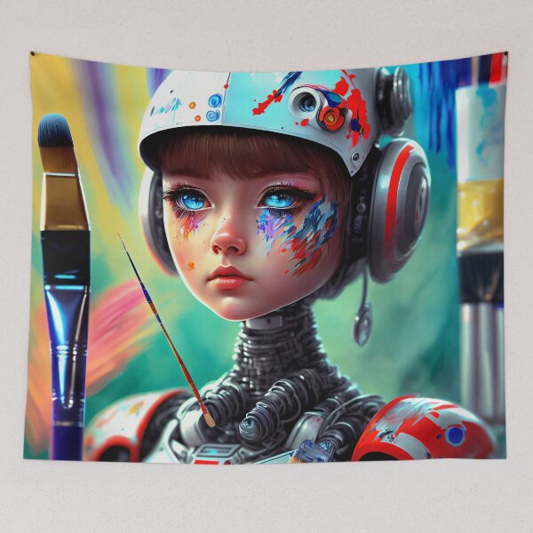 Item preview, When machines get creative: The painting of the cyborg girl designed and sold by ArtCreator2023.