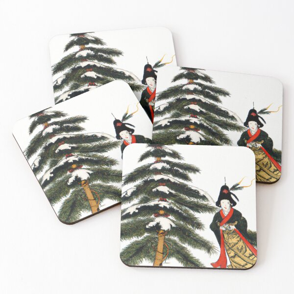 Item preview, spooky and weird series of japanese ukiyo-e style painting art-a decorated pine tree and a women in kimono designed and sold by MerryCrown.