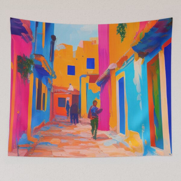 Item preview, Chefchaouen City Streets designed and sold by Sowari-Pillows.