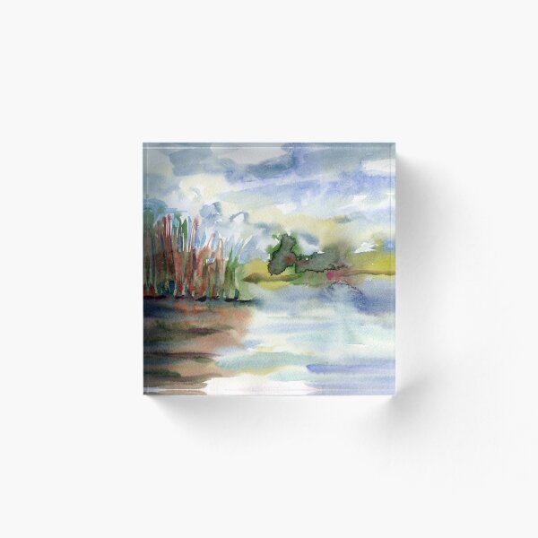 Item preview, Watercolor landscape with a lake designed and sold by AgniArt.