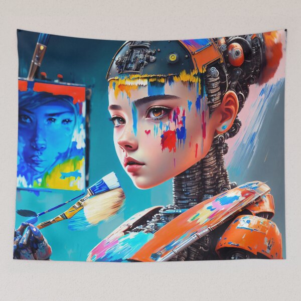 Item preview, A Futurist Artist: The Cyborg Girl Painting designed and sold by ArtCreator2023.
