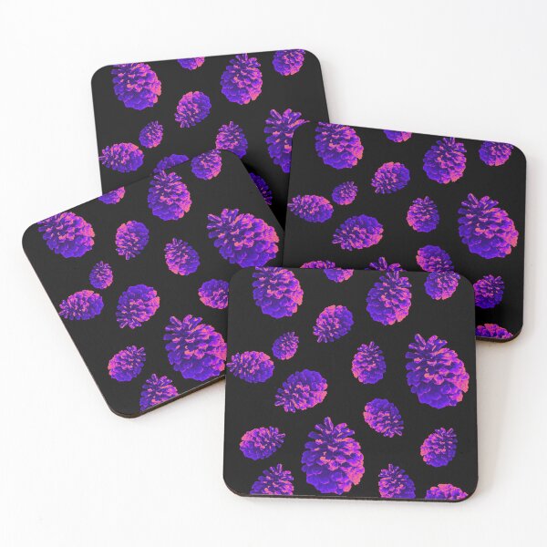 Item preview, Purple Pink Neon Pine Cones - black background - pattern designed and sold by Merethe Soltvedt.