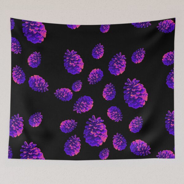 Item preview, Purple Pink Neon Pine Cones - black background - pattern designed and sold by Merethe Soltvedt.