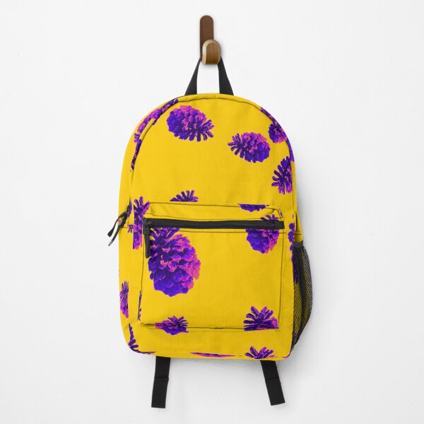 Item preview, Purple Pink Neon Pine Cones - bright yellow background - pattern designed and sold by Merethe Soltvedt.