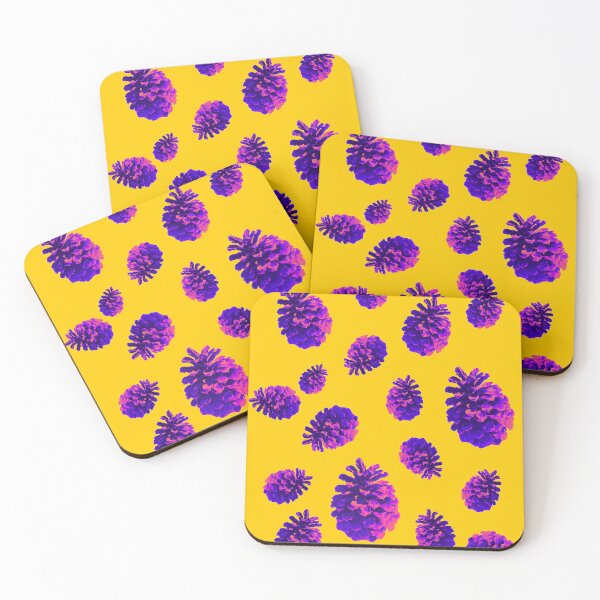 Item preview, Purple Pink Neon Pine Cones - bright yellow background - pattern designed and sold by Merethe Soltvedt.