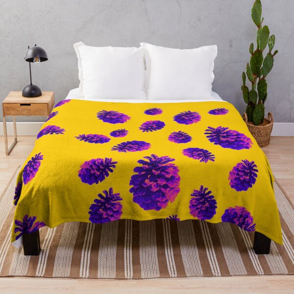 Item preview, Purple Pink Neon Pine Cones - bright yellow background - pattern designed and sold by Merethe Soltvedt.