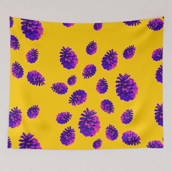 Item preview, Purple Pink Neon Pine Cones - bright yellow background - pattern designed and sold by Merethe Soltvedt.