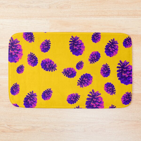 Item preview, Purple Pink Neon Pine Cones - bright yellow background - pattern designed and sold by Merethe Soltvedt.