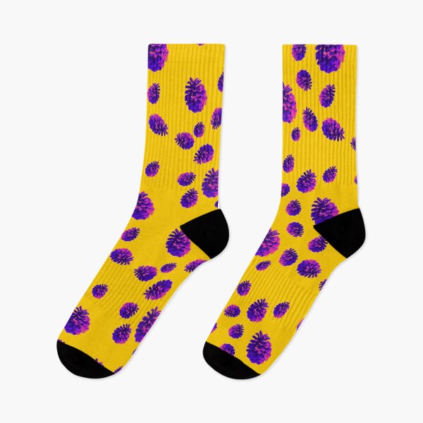 Item preview, Purple Pink Neon Pine Cones - bright yellow background - pattern designed and sold by Merethe Soltvedt.