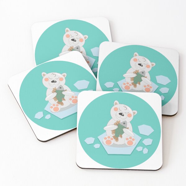 Item preview, White Polar Bear on an ice floe with fish in paws designed and sold by YuYuKoroleva.
