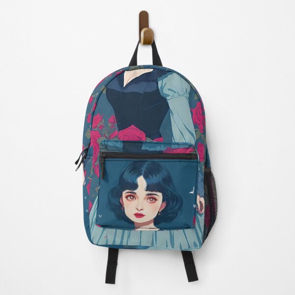 Item preview, vampire red lips black hair girl in the rose garden at night art drawing illustration sticker designed and sold by FRH Design ⭐⭐⭐⭐⭐.