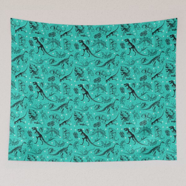 Item preview, Dino Star Toile | Vintage Museum Dinosaur Sketches and Skeletons TEAL GREEN designed and sold by Kristi Duggins.