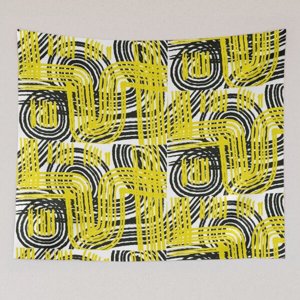 Item preview, Abstract yellow blac geometric pattern drawing art  designed and sold by Tropical Blood.