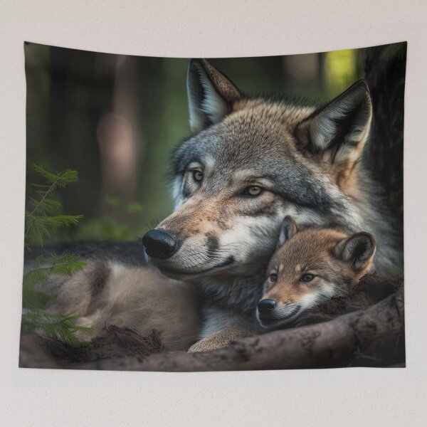 Item preview, Mom and baby timber wolf designed and sold by locustgirl.