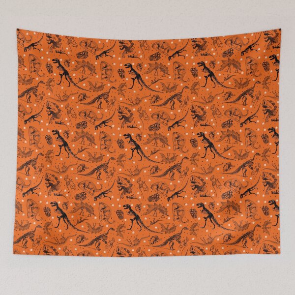 Item preview, Dino Star Toile | Vintage Museum Dinosaur Sketches and Skeletons ORANGE designed and sold by Kristi Duggins.