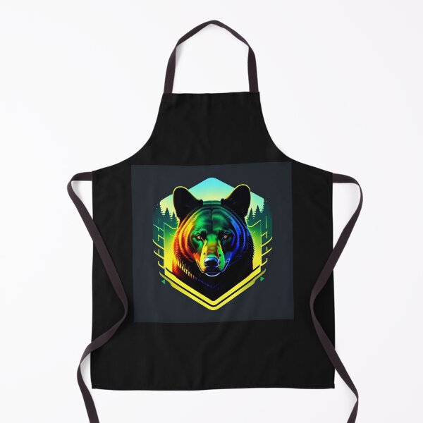 Item preview, logo of cyberpunk futuristic adventurer with mountain and evergreen forest inside wild black bear head shape dark background designed and sold by ayoubclashirt.
