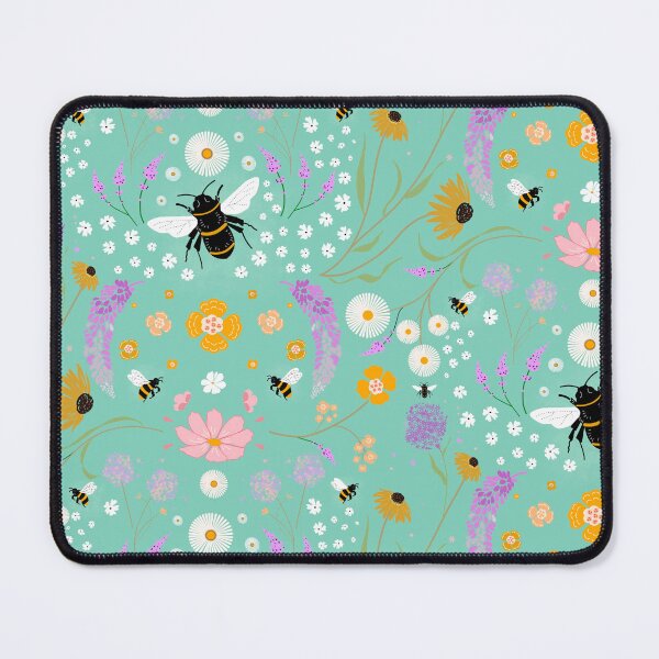Item preview, Bee + Flowers in Teal designed and sold by GladYoureHere.