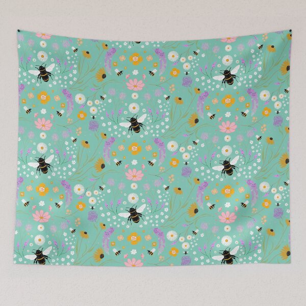 Item preview, Bee + Flowers in Teal designed and sold by GladYoureHere.