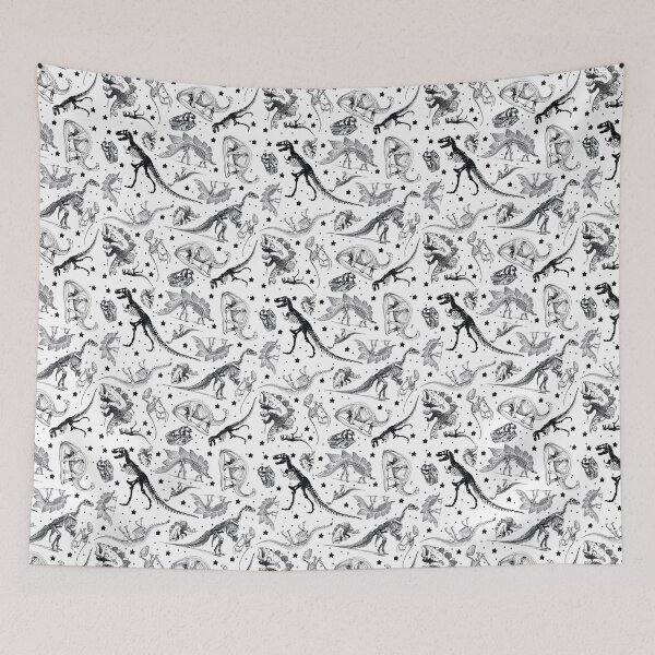 Item preview, Dino Star Toile | Vintage Museum Dinosaur Sketches and Skeletons BLACK AND WHITE  designed and sold by Kristi Duggins.
