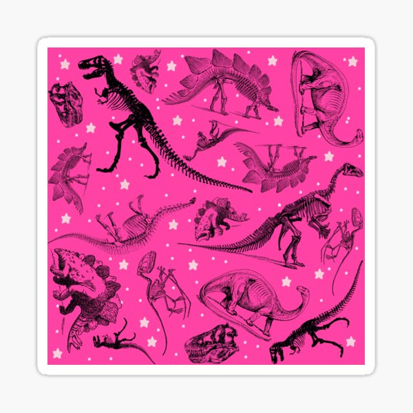 Dino Star Toile | Vintage Museum Dinosaur Sketches and Skeletons PINK  Sticker