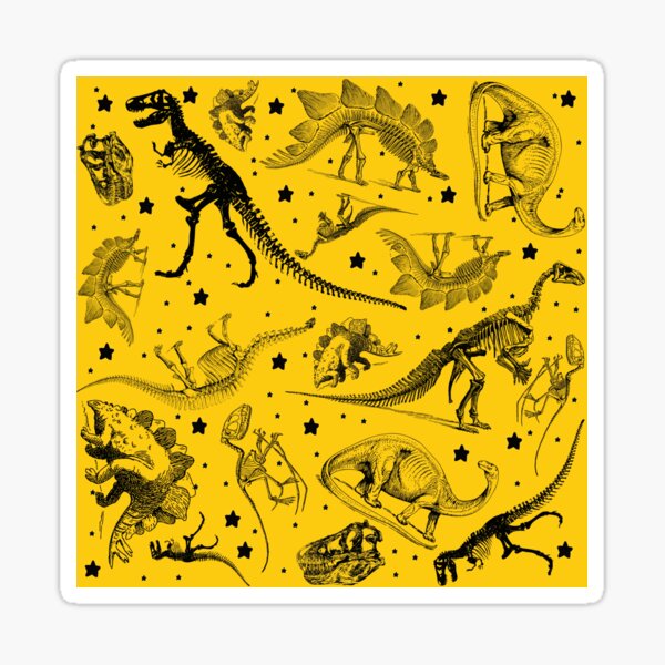 Dino Star Toile | Vintage Museum Dinosaur Sketches and Skeletons YELLOW  Sticker