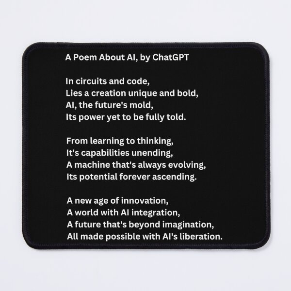 Item preview, A Poem About AI, written by ChatGPT designed and sold by UglyAIArtwork.