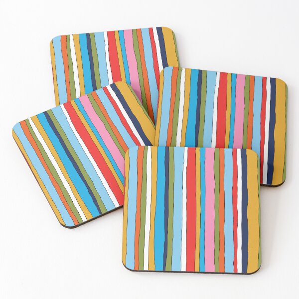 Item preview, Colorful Retro Modern Pop Stripes Lined Pattern Vertical Blue Mustard Olive Red Pink designed and sold by kierkegaard.