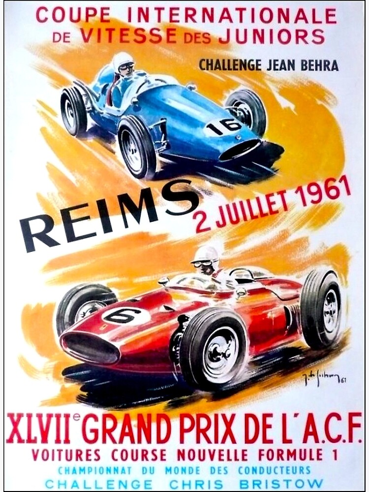 REIMS : Vintage 1961 Grand Prix Auto Racing Print\