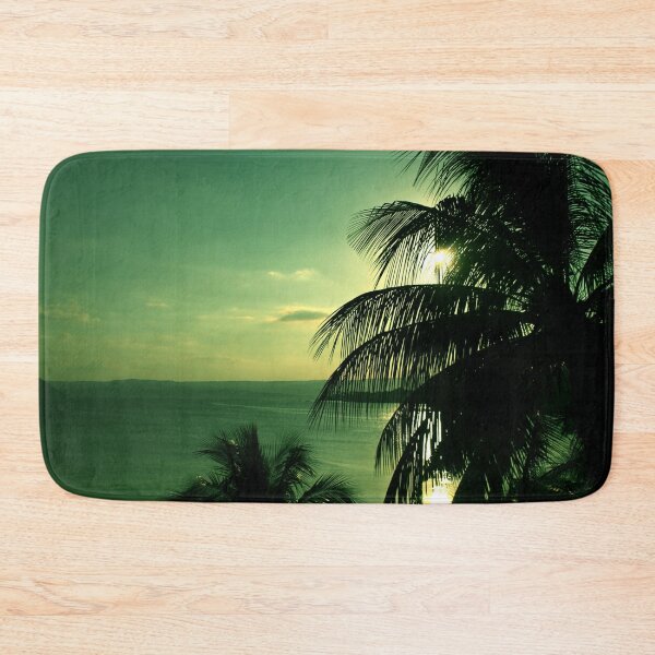 Item preview, Vintage Look Beach Sunset Green Blue Sky & Ocean Palm Trees in Silhouette designed and sold by VicesAndVerses.